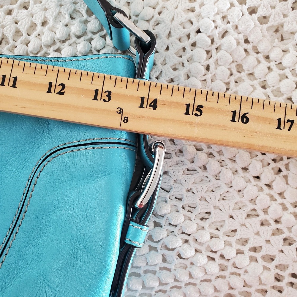 Michael Kors Hobo Bag Womens Large Turquoise Leather Shoulder Purse Brookville - Picture 2 of 10